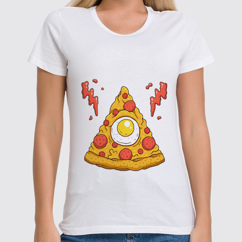 Заказать женскую футболку в Москве. Футболка классическая Кусочек Пиццы (Pizza) от coolmag - готовые дизайны и нанесение принтов.