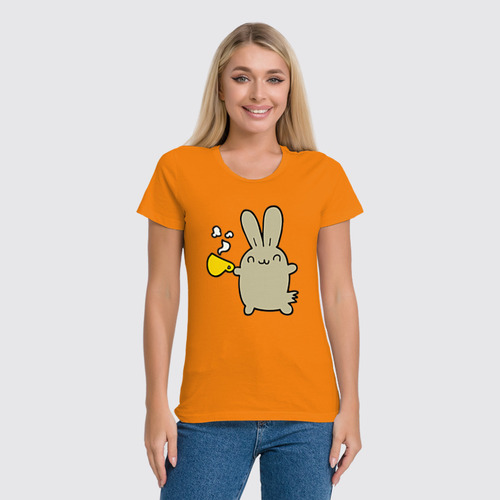 Заказать женскую футболку в Москве. Футболка классическая Кролик с чаем от skynatural - готовые дизайны и нанесение принтов.