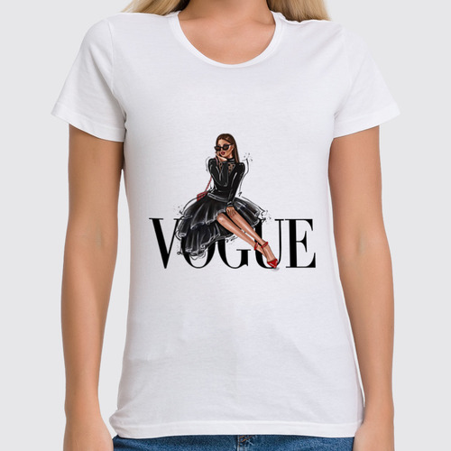 Заказать женскую футболку в Москве. Футболка классическая Vogue Style 🖤 от @kristy_art_k  - готовые дизайны и нанесение принтов.