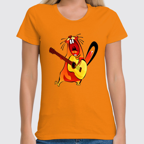 Заказать женскую футболку в Москве. Футболка классическая Бобер гитарист от Print design  - готовые дизайны и нанесение принтов.
