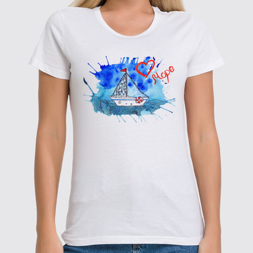 Заказать женскую футболку в Москве. Футболка классическая Люблю море от elenavishenka@yandex.ru - готовые дизайны и нанесение принтов.