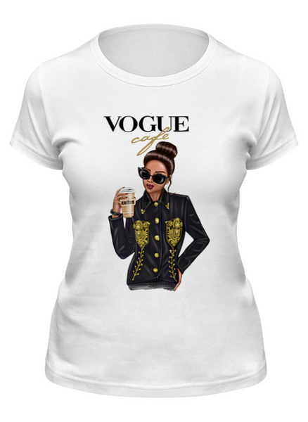 Заказать женскую футболку в Москве. Футболка классическая Vogue Cafe☕️ от @kristy_art_k  - готовые дизайны и нанесение принтов.