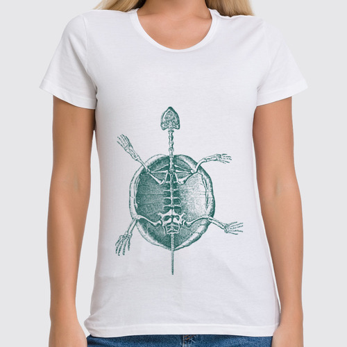 Заказать женскую футболку в Москве. Футболка классическая Скелет черепахи от BeliySlon - готовые дизайны и нанесение принтов.