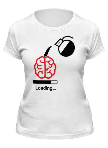 Заказать женскую футболку в Москве. Футболка классическая Загрузка мозга (на белом) от Максим - готовые дизайны и нанесение принтов.