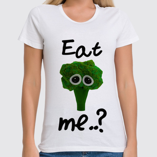 Заказать женскую футболку в Москве. Футболка классическая Eat me..? от FireFoxa - готовые дизайны и нанесение принтов.