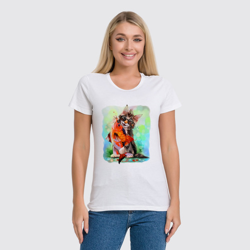 Заказать женскую футболку в Москве. Футболка классическая Котик   от T-shirt print  - готовые дизайны и нанесение принтов.