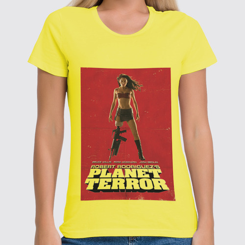 Заказать женскую футболку в Москве. Футболка классическая Planet Terror yellow от KinoArt - готовые дизайны и нанесение принтов.