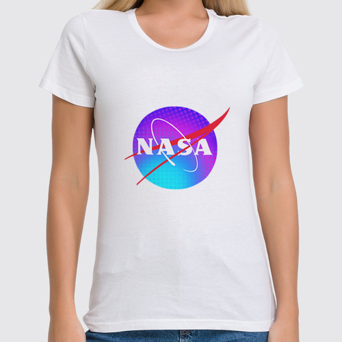 Заказать женскую футболку в Москве. Футболка классическая Nasa логотип от Maria Bobrova - готовые дизайны и нанесение принтов.