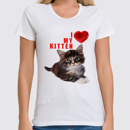 Заказать женскую футболку в Москве. Футболка классическая I love my kitten от Александр А. - готовые дизайны и нанесение принтов.