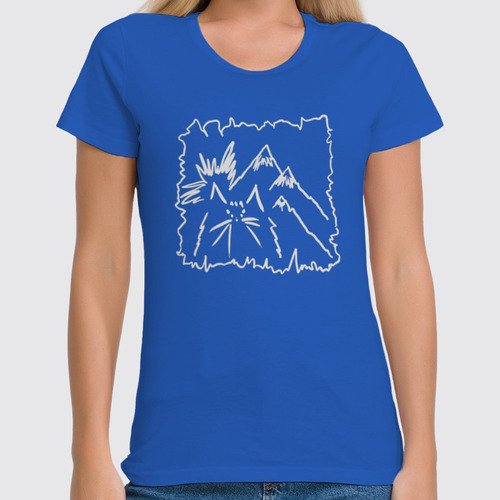 Заказать женскую футболку в Москве. Футболка классическая Cat and Mountains от oneredfoxstore@gmail.com - готовые дизайны и нанесение принтов.
