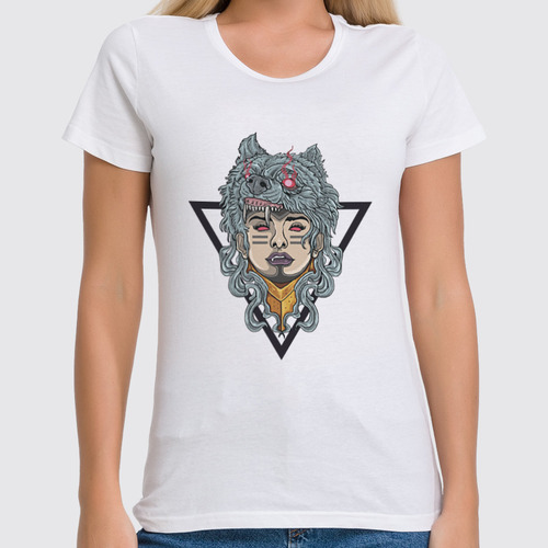 Заказать женскую футболку в Москве. Футболка классическая Wolf girl   от ПРИНТЫ ПЕЧАТЬ  - готовые дизайны и нанесение принтов.
