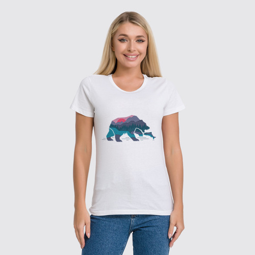 Заказать женскую футболку в Москве. Футболка классическая Медведь на рыбалке от printik - готовые дизайны и нанесение принтов.