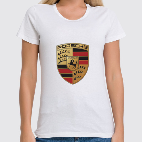 Заказать женскую футболку в Москве. Футболка классическая Porsche от DESIGNER   - готовые дизайны и нанесение принтов.