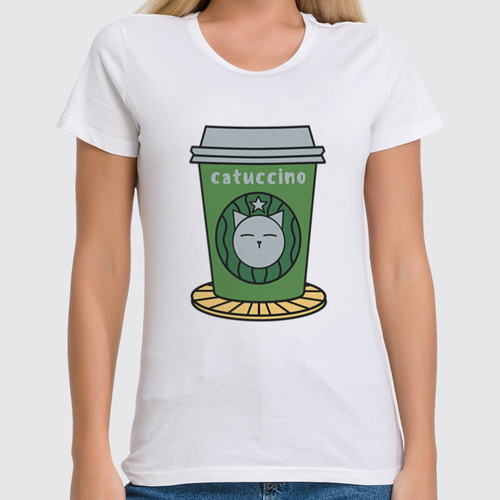 Заказать женскую футболку в Москве. Футболка классическая Catuccino от chistopopitersky - готовые дизайны и нанесение принтов.