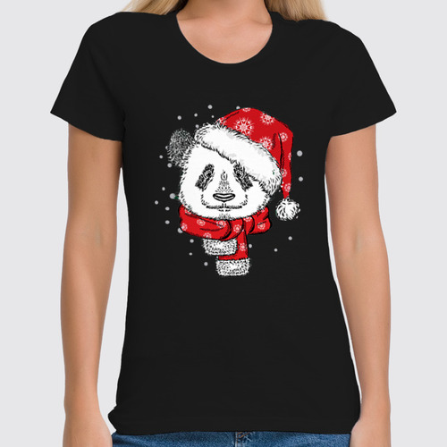 Заказать женскую футболку в Москве. Футболка классическая Christmas Panda от skynatural - готовые дизайны и нанесение принтов.
