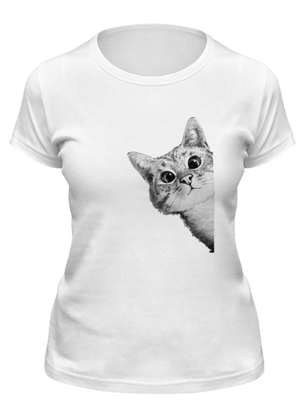 Заказать женскую футболку в Москве. Футболка классическая Любопытный кот от mug-shop - готовые дизайны и нанесение принтов.