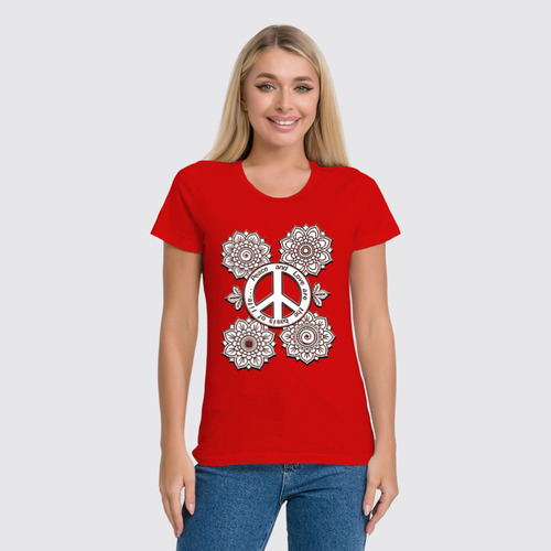 Заказать женскую футболку в Москве. Футболка классическая Peace and Love are the Basis of Life от Achadidi.printio.ru  - готовые дизайны и нанесение принтов.