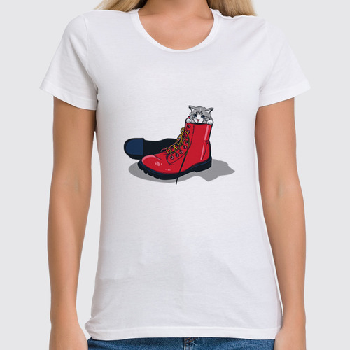 Заказать женскую футболку в Москве. Футболка классическая Котик в сапоге от T-shirt print  - готовые дизайны и нанесение принтов.