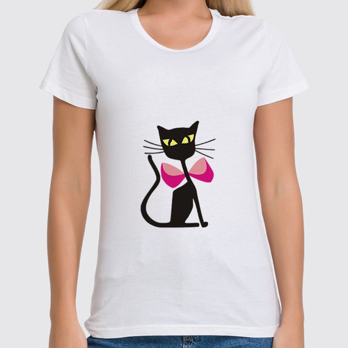 Заказать женскую футболку в Москве. Футболка классическая кошка cat от nikol - готовые дизайны и нанесение принтов.