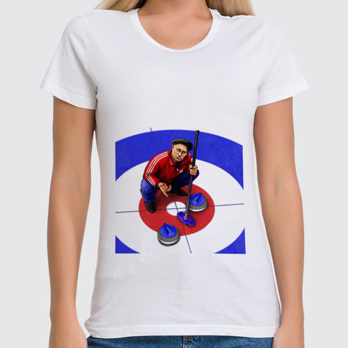 Заказать женскую футболку в Москве. Футболка классическая Путин - кёрлинг от Just kidding - готовые дизайны и нанесение принтов.