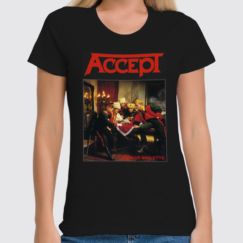 Заказать женскую футболку в Москве. Футболка классическая Accept band от Leichenwagen - готовые дизайны и нанесение принтов.