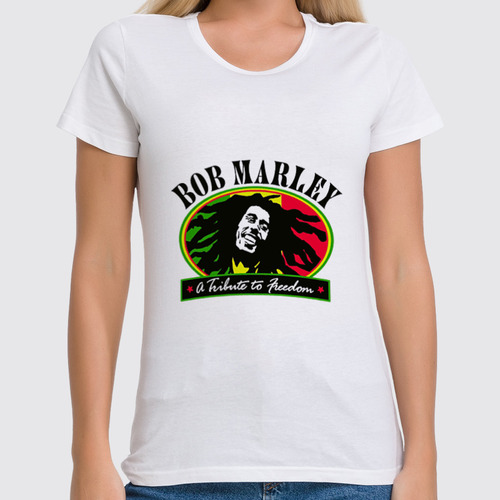 Заказать женскую футболку в Москве. Футболка классическая "Bob Marley" от Fedor - готовые дизайны и нанесение принтов.