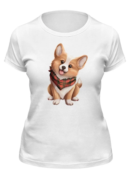 Заказать женскую футболку в Москве. Футболка классическая Собака корги в шарфе от tigerda  - готовые дизайны и нанесение принтов.