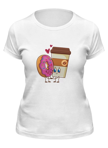 Заказать женскую футболку в Москве. Футболка классическая Любовь кофе и пончик от 228design  - готовые дизайны и нанесение принтов.