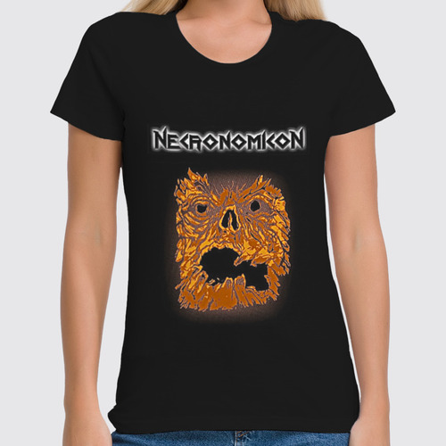Заказать женскую футболку в Москве. Футболка классическая Necronomicon от Leichenwagen - готовые дизайны и нанесение принтов.