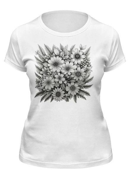 Заказать женскую футболку в Москве. Футболка классическая Цветочный узор от Ольга Игнатенкова - готовые дизайны и нанесение принтов.