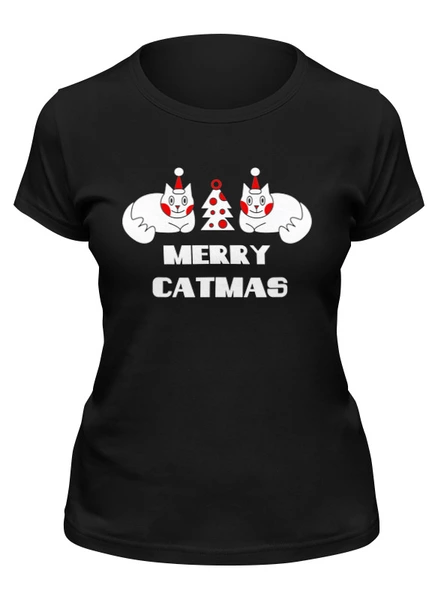 Заказать женскую футболку в Москве. Футболка классическая Merry catmas от skynatural - готовые дизайны и нанесение принтов.