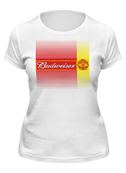 Заказать женскую футболку в Москве. Футболка классическая Budweiser Manchester United от balden - готовые дизайны и нанесение принтов.