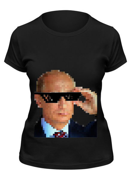 Заказать женскую футболку в Москве. Футболка классическая Pixel Putin от karbafoss - готовые дизайны и нанесение принтов.