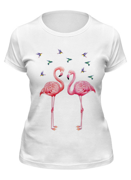 Заказать женскую футболку в Москве. Футболка классическая фламинго  от Ricky Red - готовые дизайны и нанесение принтов.