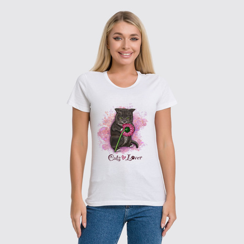 Заказать женскую футболку в Москве. Футболка классическая Cats LOVER🐱 от @kristy_art_k  - готовые дизайны и нанесение принтов.