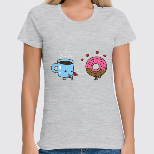 Заказать женскую футболку в Москве. Футболка классическая Кофе и Пончик от fanart - готовые дизайны и нанесение принтов.