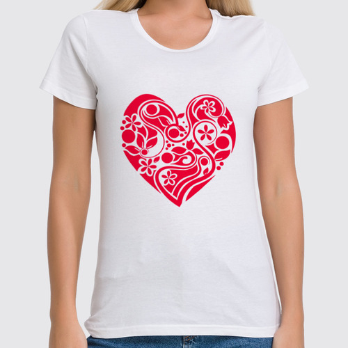 Заказать женскую футболку в Москве. Футболка классическая Сердце из цветов от Zamula - готовые дизайны и нанесение принтов.