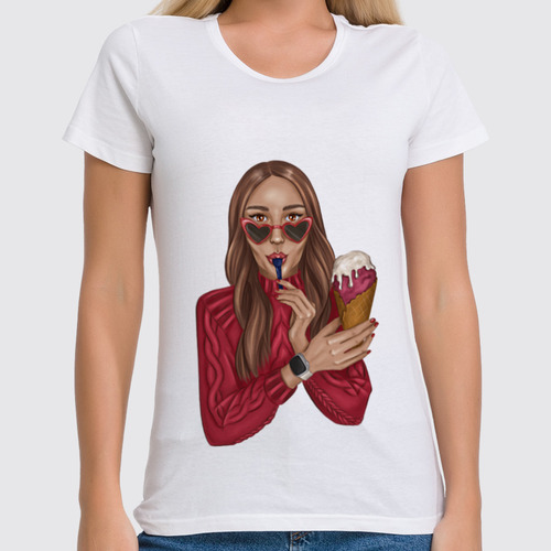 Заказать женскую футболку в Москве. Футболка классическая Девушка с мороженым от Елена  - готовые дизайны и нанесение принтов.