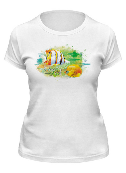 Заказать женскую футболку в Москве. Футболка классическая с тропическими рыбками от Zorgo-ART. от Zorgo-Art  - готовые дизайны и нанесение принтов.