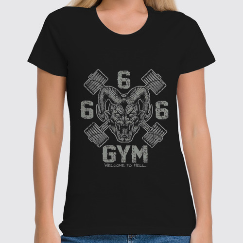 Заказать женскую футболку в Москве. Футболка классическая 666 GYM от Leichenwagen - готовые дизайны и нанесение принтов.