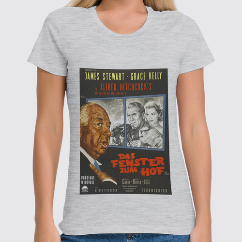 Заказать женскую футболку в Москве. Футболка классическая Alfred Hitchcock / Альфред Хичкок от KinoArt - готовые дизайны и нанесение принтов.