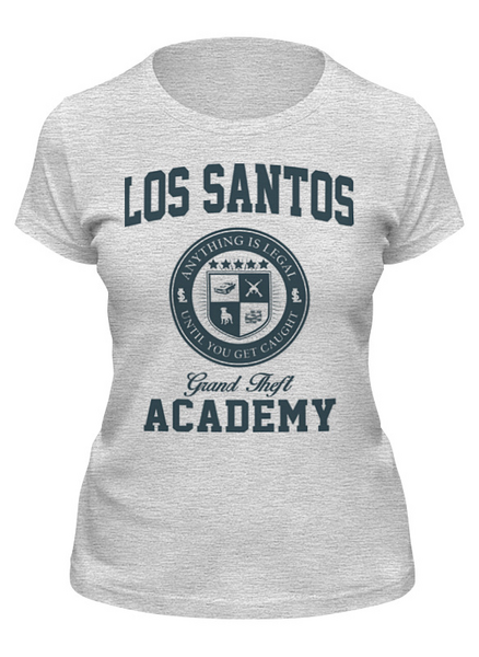 Заказать женскую футболку в Москве. Футболка классическая GTA. Los Santos Grand Theft Academy от geekbox - готовые дизайны и нанесение принтов.