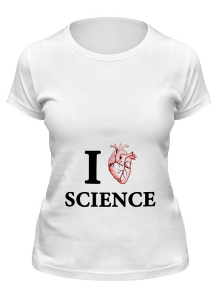 Заказать женскую футболку в Москве. Футболка классическая I love science (я люблю науку) от Ксения Золотухина - готовые дизайны и нанесение принтов.