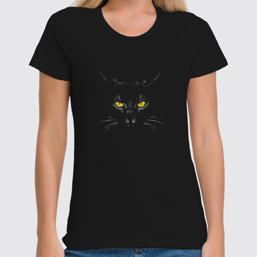 Заказать женскую футболку в Москве. Футболка классическая Чёрный кот от Виктор Гришин - готовые дизайны и нанесение принтов.