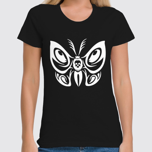 Заказать женскую футболку в Москве. Футболка классическая Бабочка с черепком от BAD OWL - готовые дизайны и нанесение принтов.