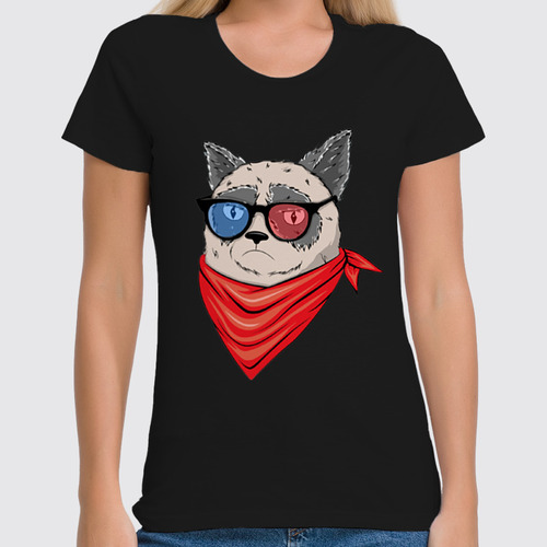 Заказать женскую футболку в Москве. Футболка классическая Сердитый котик в 3D  от coolmag - готовые дизайны и нанесение принтов.