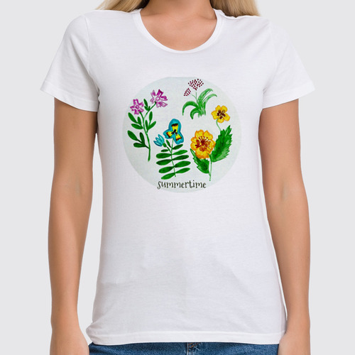 Заказать женскую футболку в Москве. Футболка классическая Полевые цветы от mrs-snit@yandex.ru - готовые дизайны и нанесение принтов.