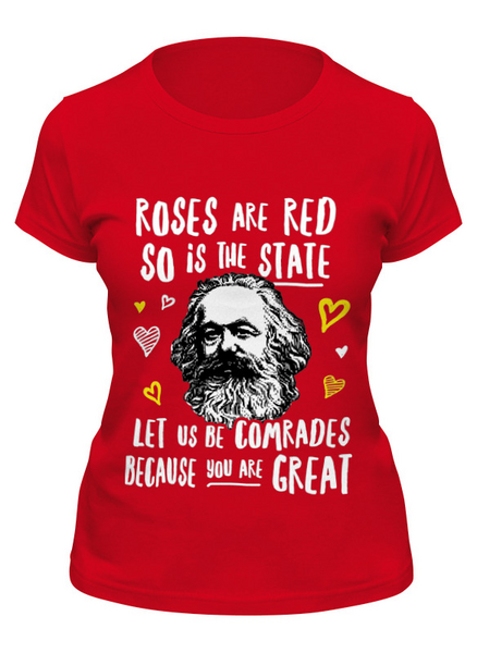 Заказать женскую футболку в Москве. Футболка классическая Розы красные, как наше государство. от printik - готовые дизайны и нанесение принтов.