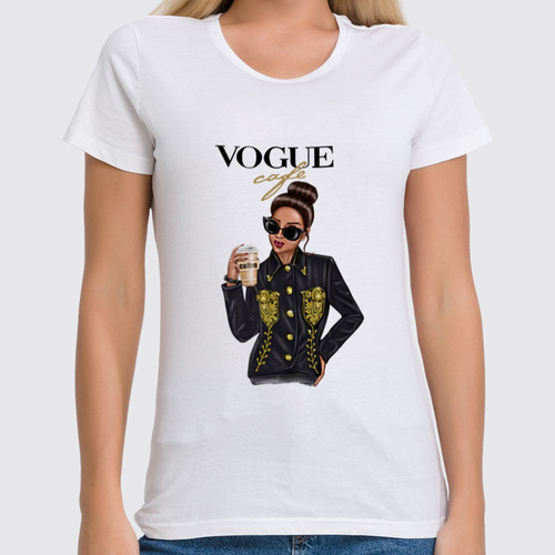 Заказать женскую футболку в Москве. Футболка классическая Vogue Cafe☕️ от @kristy_art_k  - готовые дизайны и нанесение принтов.