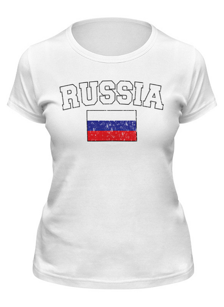 Заказать женскую футболку в Москве. Футболка классическая Флаг - Россия  от iZOMBIE - готовые дизайны и нанесение принтов.